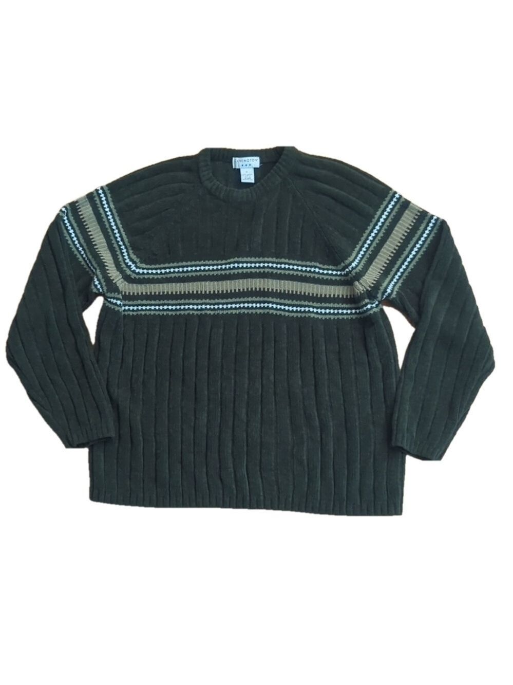 Covington Mens Sweater Olive Green Striped Textured Large